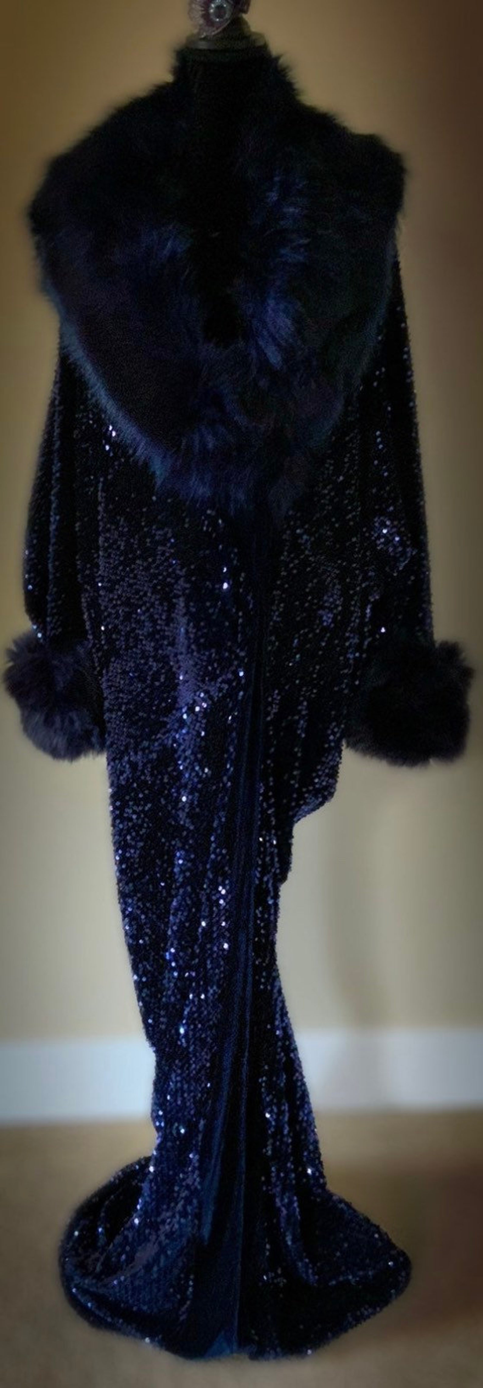 Midnight Navy Bluevelvetsequin Robe With Luscious Dark Blue Etsy