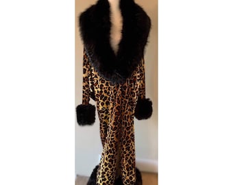 Leopard print velvet cocoon coat robe 1920’s Old Hollywood style robe,Full length robe,custom handmade in USA,gift,burlesque,drag,evening