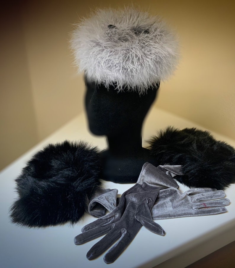 Velvet Glove and Marabou Fascinator Set Etsy