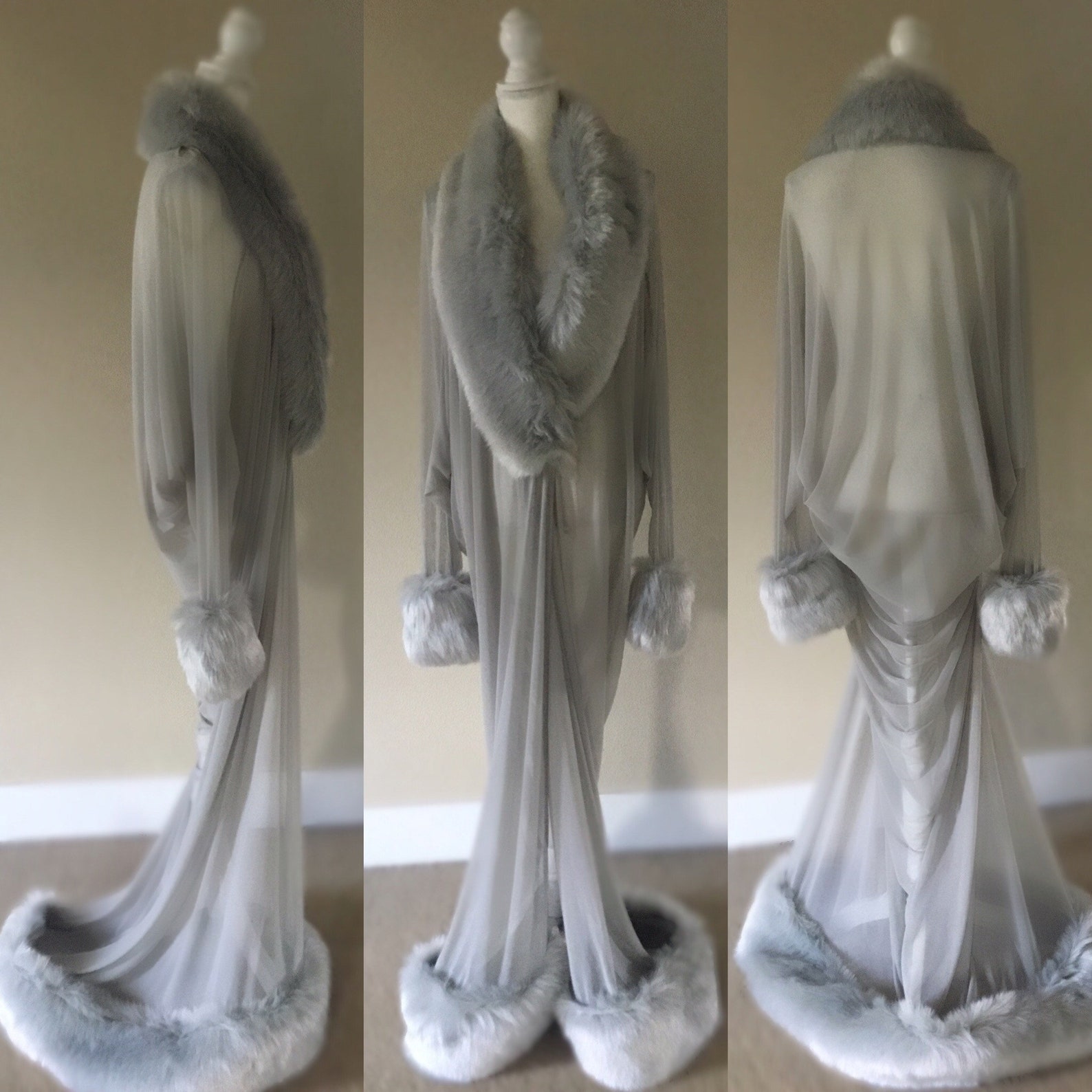 Custom Made-sheer Cocoon Robe, Faux Fur Collar,cuffs and Hem. Old ...
