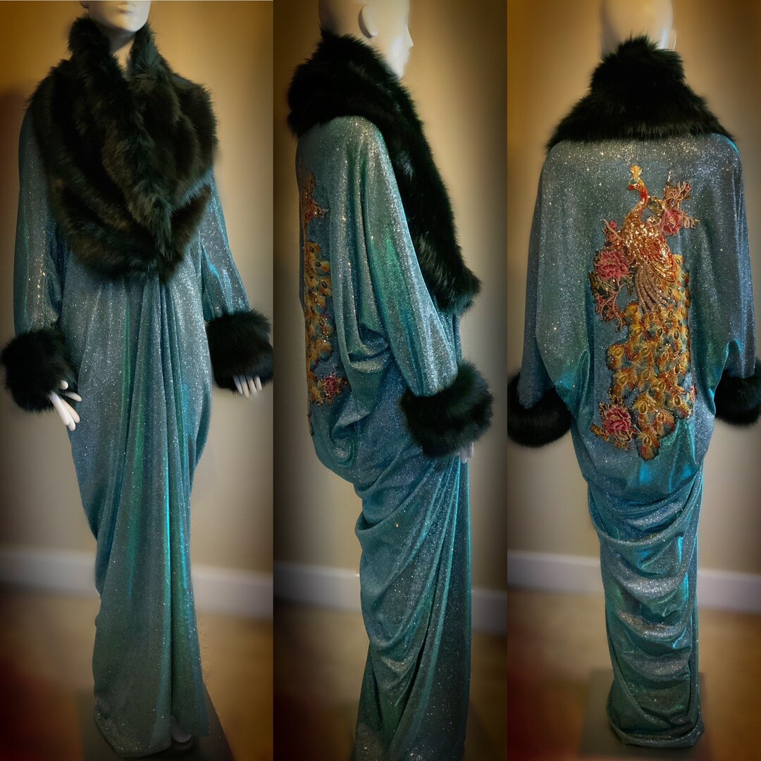 Glitter Iridescent Forest Green handmade cocoon Robe-faux - Etsy