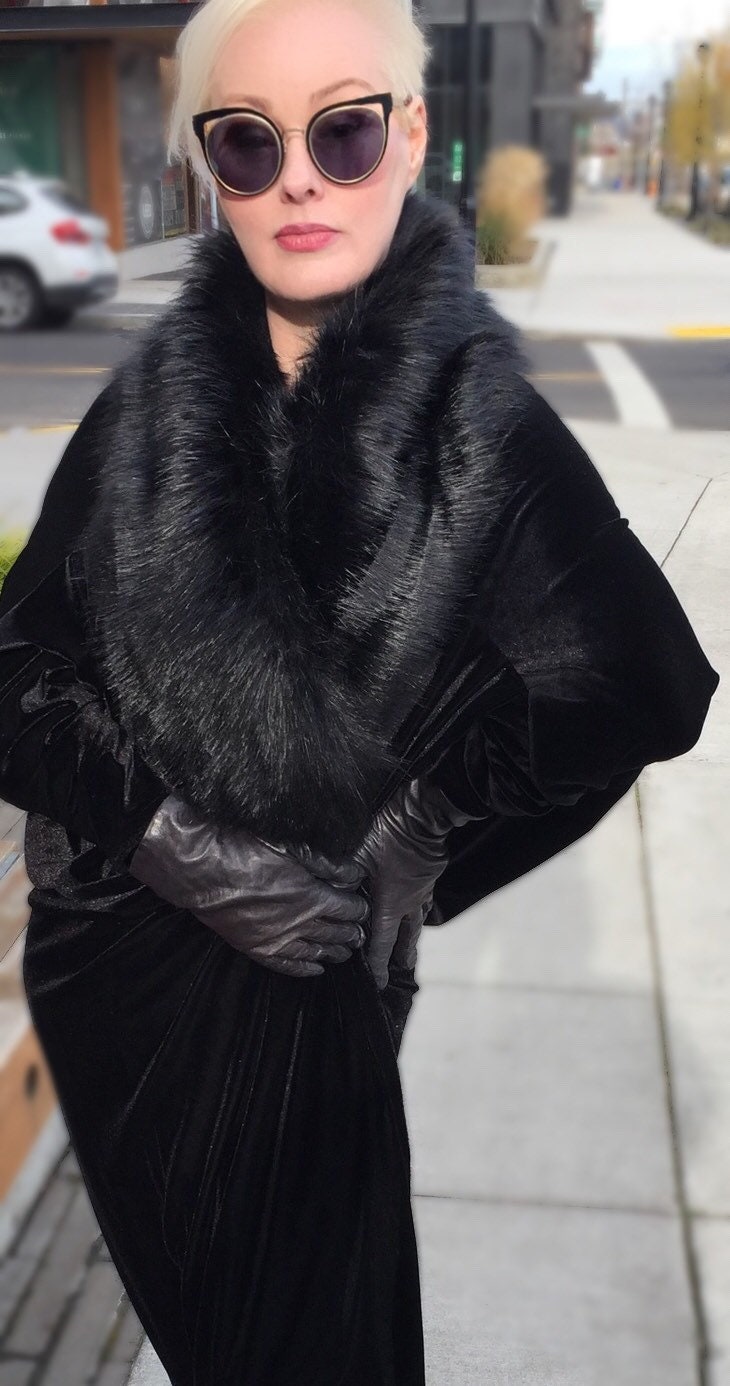 Black Velvet Cocoon Robe/coat-faux Fur Trim-old Hollywood-1920s Glamour ...