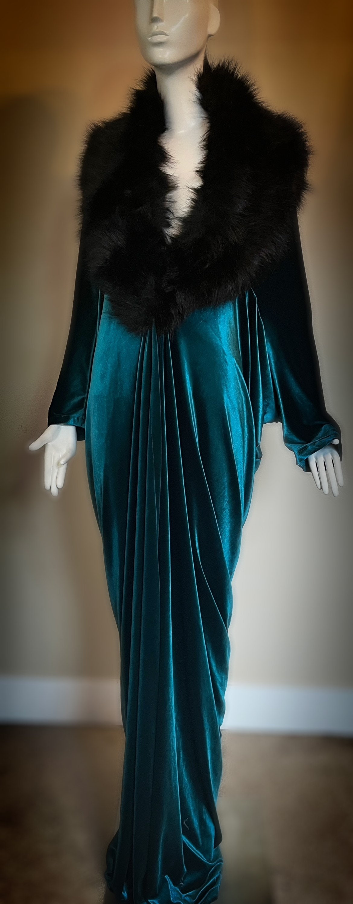 Peacock Teal Blue-velvet Robe-handmade-old Hollywood-1920s - Etsy