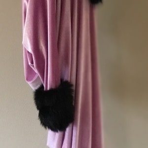 Velvet robe-Old Hollywood style-Full length robe-lavender velvet- faux fur collar. Wedding-burlesque-gift for her image 4