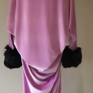 Velvet robe-Old Hollywood style-Full length robe-lavender velvet- faux fur collar. Wedding-burlesque-gift for her image 3
