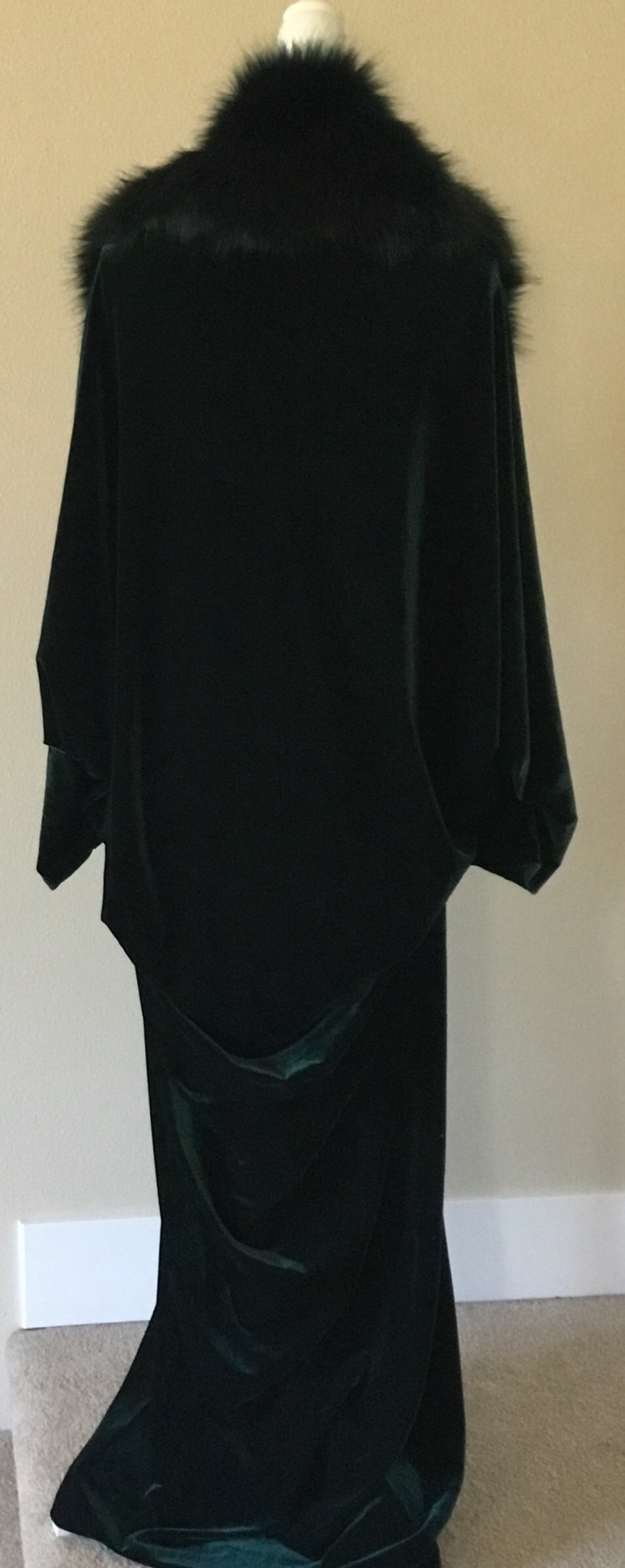 Custom Made-hunter Green Velvet Cocoon Robe-faux Fur Collar-old ...