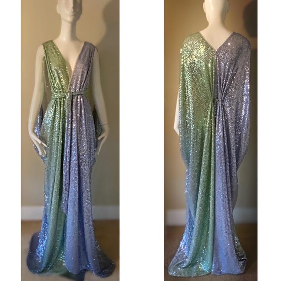 Sequin Grecian Goddess Gown: Periwinkle Blue & Spring Green Ombre - Etsy  Israel