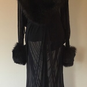 Black Sheer Cocoon Robe-glamour Robe-faux Fur Trim-old Hollywood ...