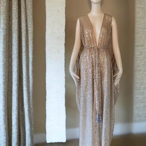 Champagne Sequin Grecian Goddess Gown- handmade champagne sequin mesh gown-red carpet gown-bridal-drag-burlesque gown