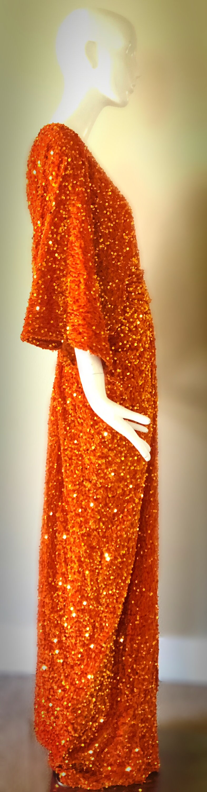 bright orange sequin dress Sparkly Sequin Orange Long Glitter Prom Dress With Split PSK443 US16 / Orange
