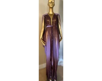 Grecian Goddess Sheer Ombre Glitter Gown,beaded shoulder applique ,Bridal,burlesque,drag,gift,custom handmade evening gown,red carpet gown