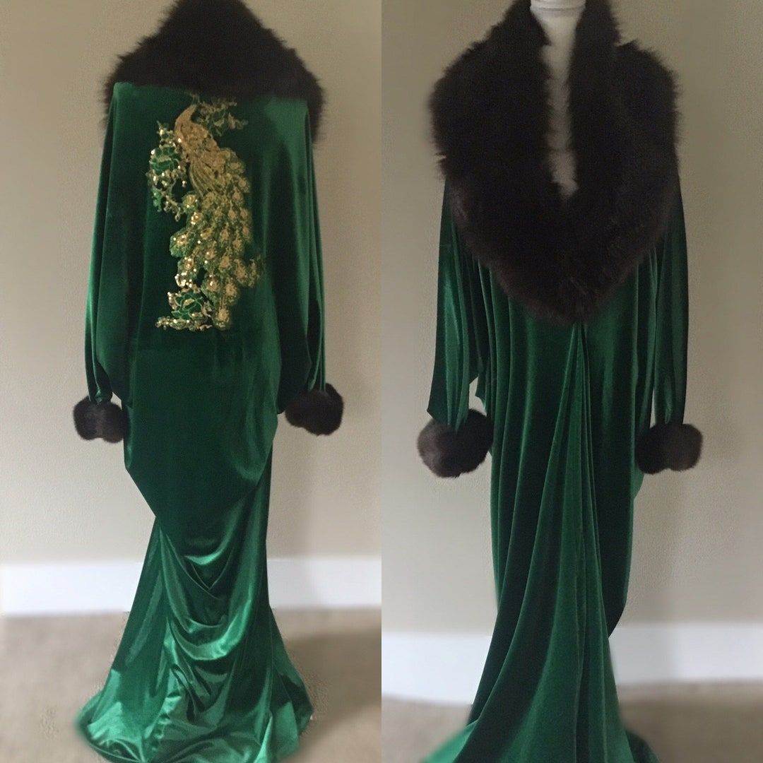 Handmade Emerald Green Velvet Robefaux Fur Collar Old - Etsy
