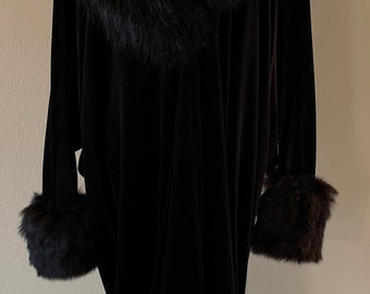 Black Velvet-velvet Robe-faux Fur Trim-old Hollywood-1920s
