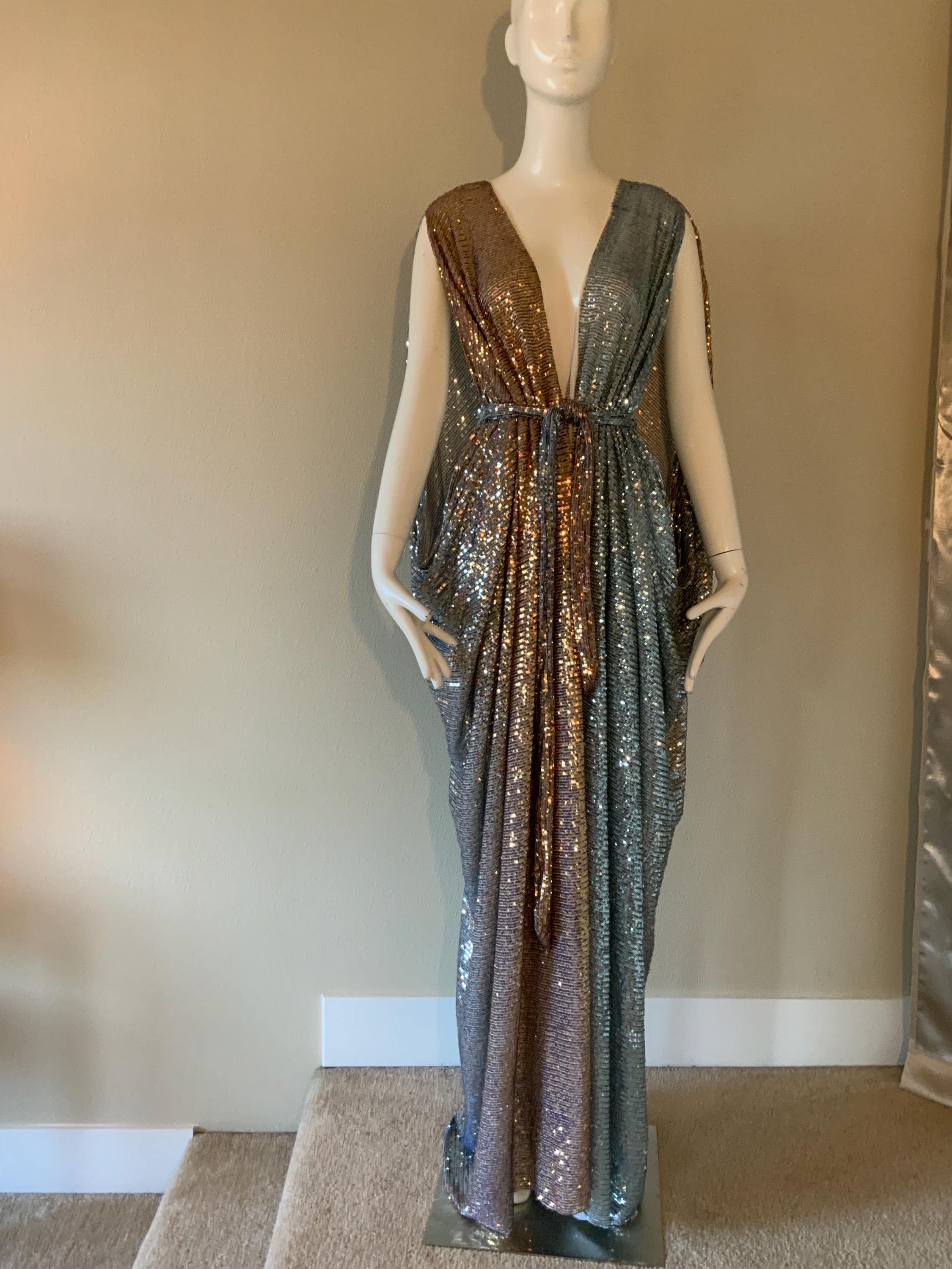 Grecian Goddess Gown-Gold and Silver Ombre Sequin mesh-Red Carpet Gown-Bridal-Drag-Burlesque Gown