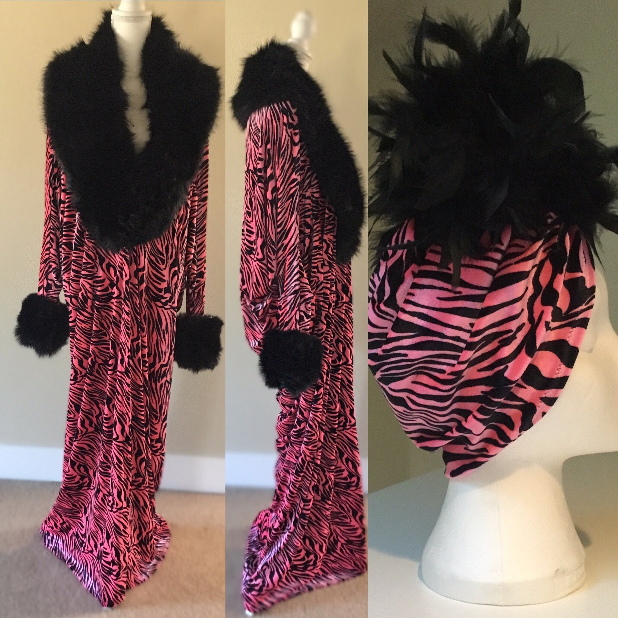 Hot Pink Velvetzebra Print Robeold Hollywood Stylefull Etsy