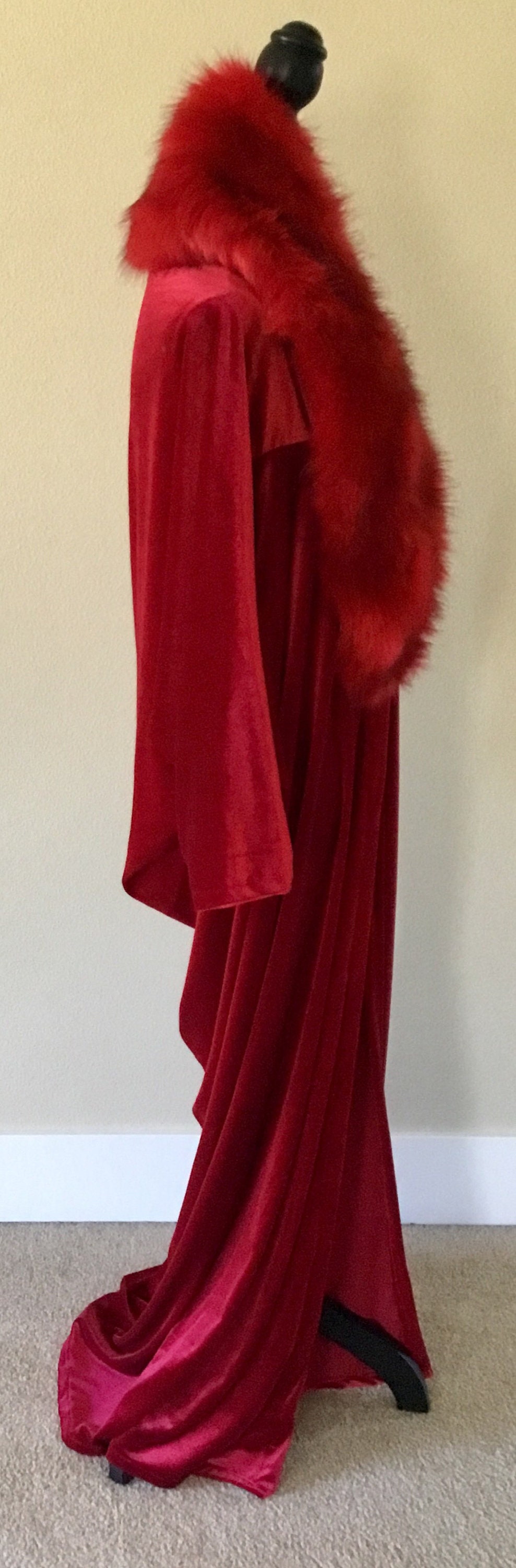 Red Robe Pulp Red Velvet Robe-faux Fur Collar-old Hollywood-1920s Style-red Velvet ...