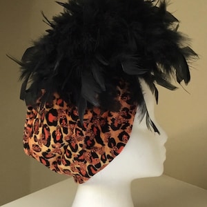 Custom-Handmade Turban-Velvet-Chandelle Feather Trim-Glamorous Old Hollywood Style
