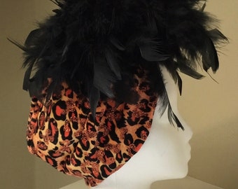 Custom-Handmade Turban-Velvet-Chandelle Feather Trim-Glamorous Old Hollywood Style