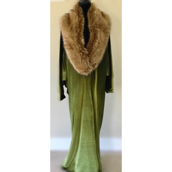 Olive Green Velvet,1920's-Old Hollywood,Downton style robe,velvet cocoon robe coat,custom handmade robe,faux fur collar,gift,Gatsby Party