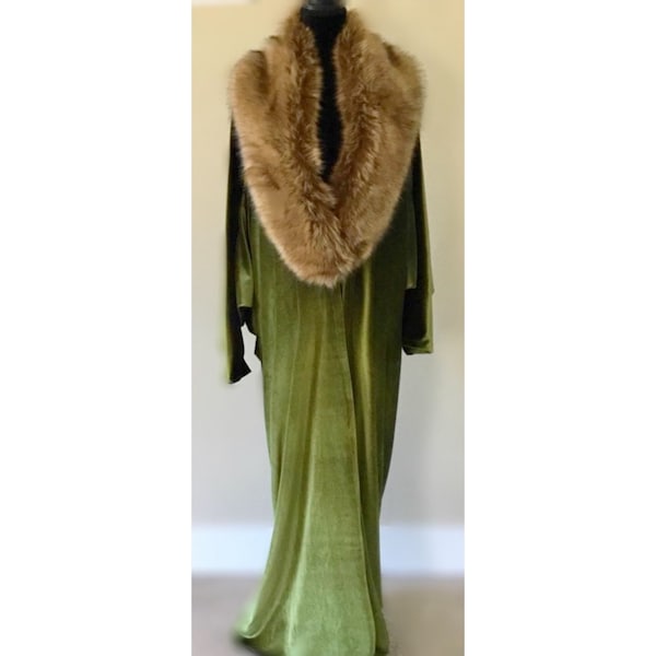 Olive Green Velvet,1920's-Old Hollywood,Downton style robe,velvet cocoon robe coat,custom handmade robe,faux fur collar,gift,Gatsby Party