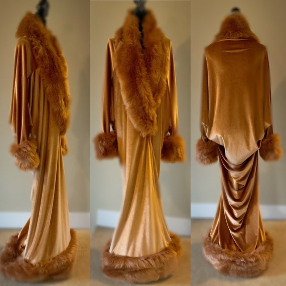 Light Copper Velvet Robe Old Hollywood Glamour-robe-evening - Etsy Norway
