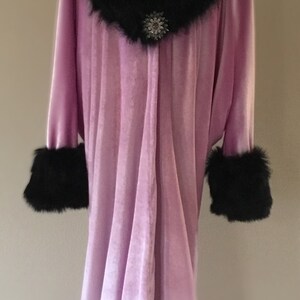 Velvet robe-Old Hollywood style-Full length robe-lavender velvet- faux fur collar. Wedding-burlesque-gift for her image 2