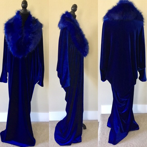 Handmade Robe-Royal Blue-Velvet robe-faux fur collar-old | Etsy