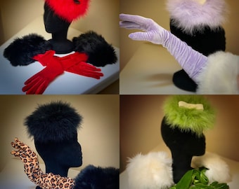 velvet glove and marabou fascinator set