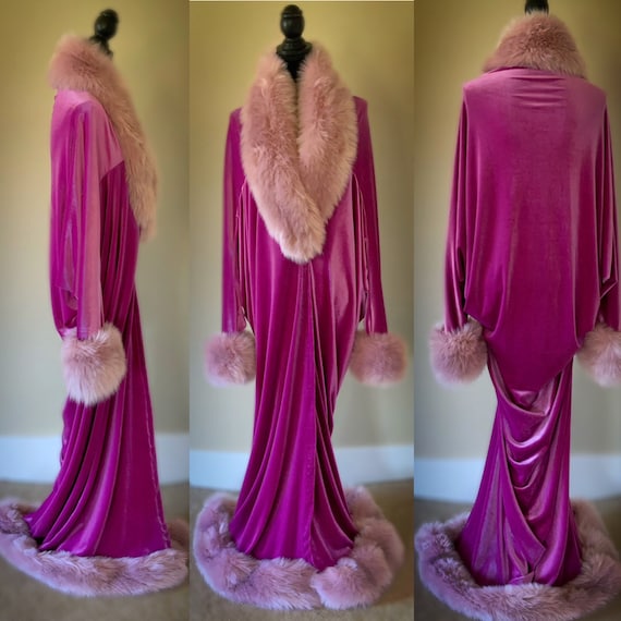 Orchid Pink Velvet Robe Old Hollywood Glamour-robe-evening | Etsy