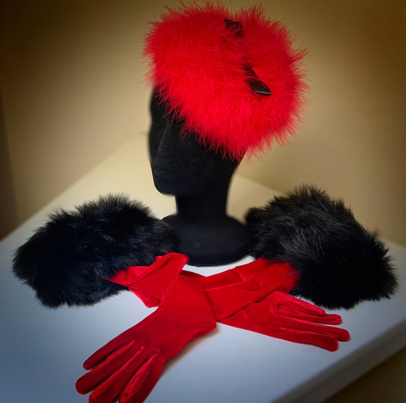 Velvet Glove and Marabou Fascinator Set Etsy