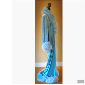 Baby Blue Velvet-Judy Gemstone-Old Hollywood style-Handmade velvet robe-Full length robe faux fur trim-luxury glamour robe-gift for her