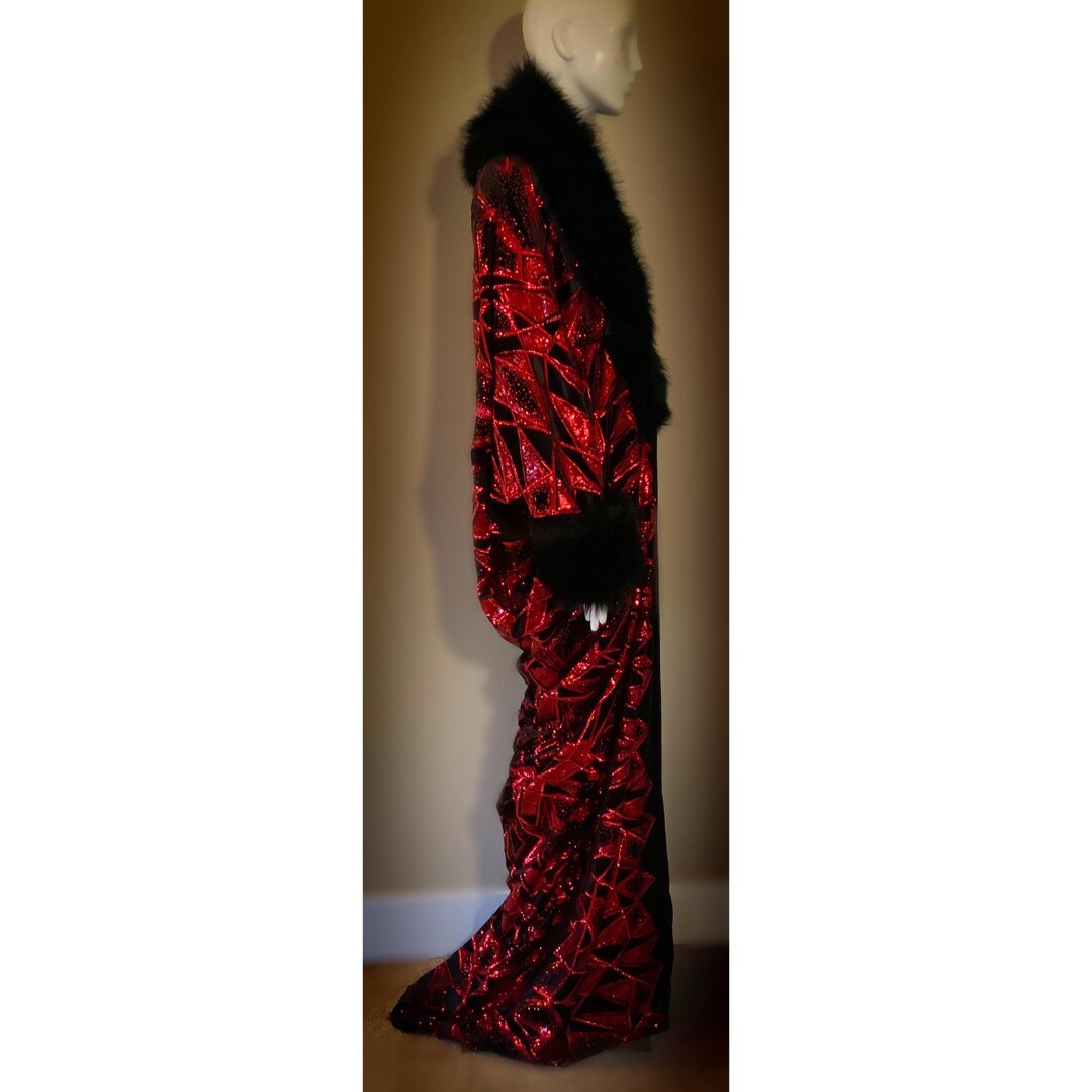 Handmade Luxury Robevelvet Sequin Robe-faux Fur Collar, 1920s Glamour ...