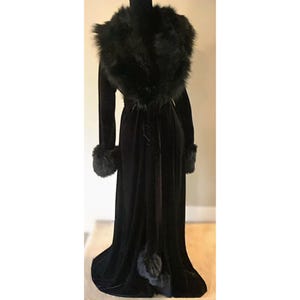 Darkest Black Velvet-Handmade Glamour robe-Old Hollywood glamour-velvet robe-faux fur collar