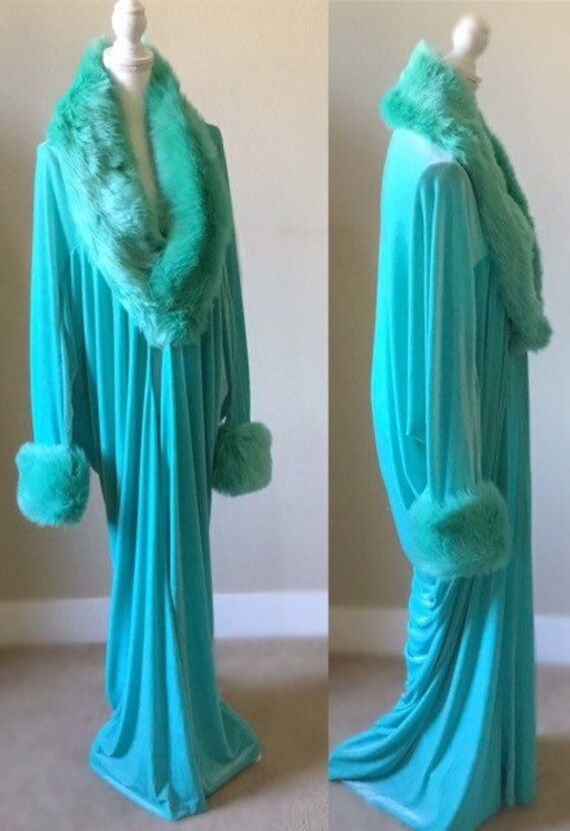 Velvet robe-Robins Egg Blue-old Hollywood-faux fur collar and | Etsy