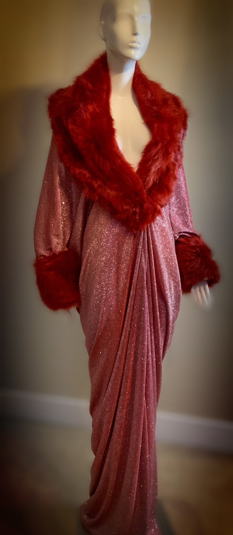 Glitter Iridescent Bright Red handmade cocoon Robe-faux Fur - Etsy