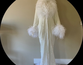 Bridal robe-Old Hollywood Velvet sequin robe-Gatsby 1920s glamour robe- handmade white sequin velvet-iridescent sequin-Bridal-Burlesque-gift