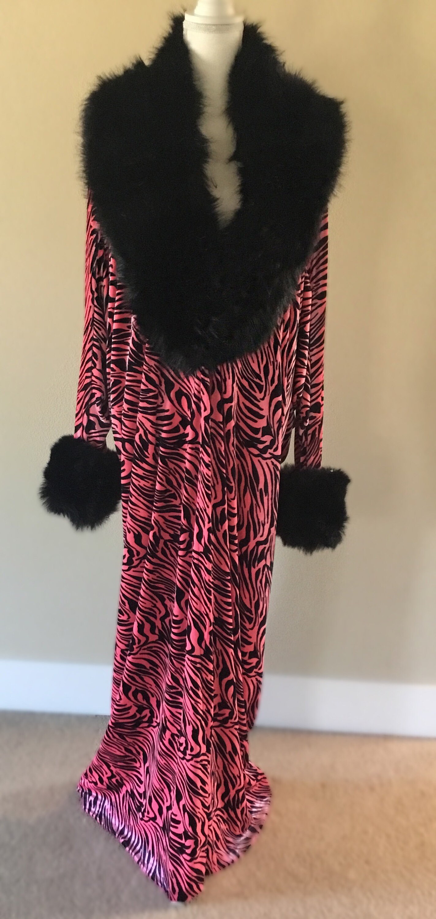 Hot Pink Velvetzebra Print Robeold Hollywood Stylefull Etsy