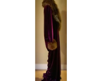 Plum Velvet robe-faux fur collar-old Hollywood-1920s style. Handmade cocoon robe-Boudoir-Burlesque-Gift-Mothers day