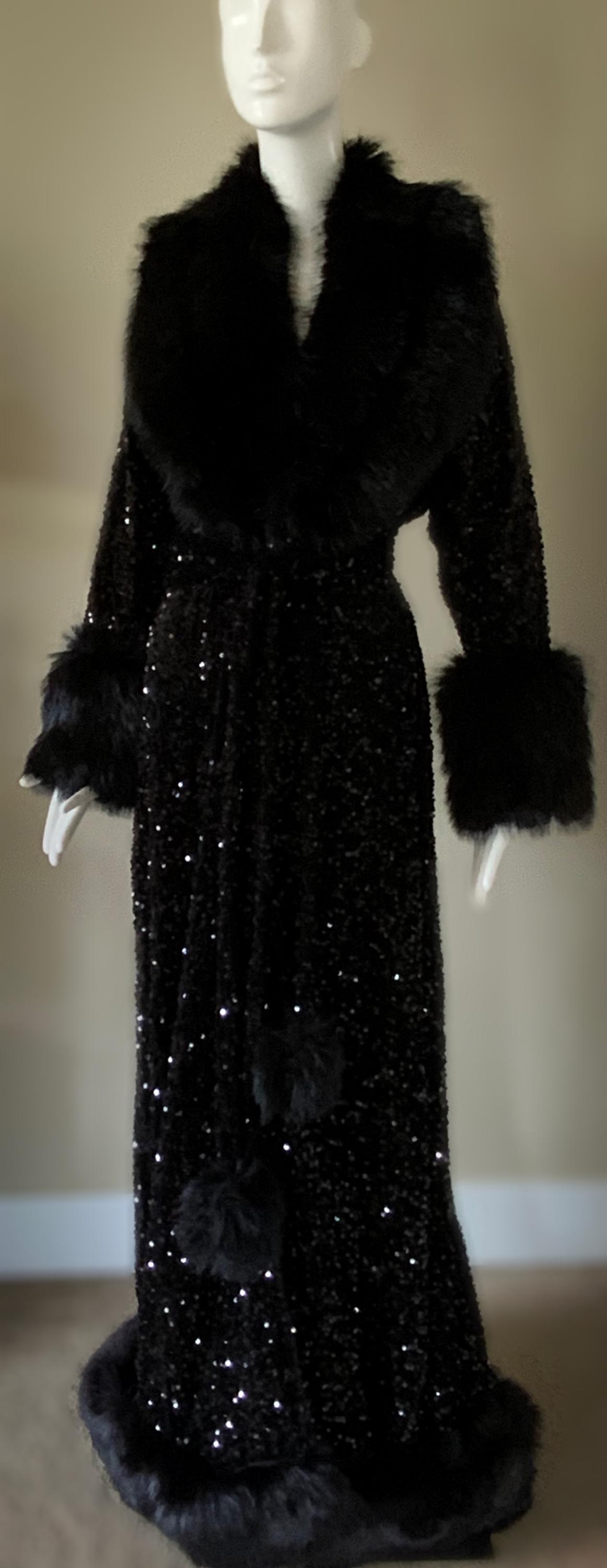 Fancy Actor Robe Handmade Glamour Robe-old Hollywood-black Velvet Sequin Robe-faux Fur ...