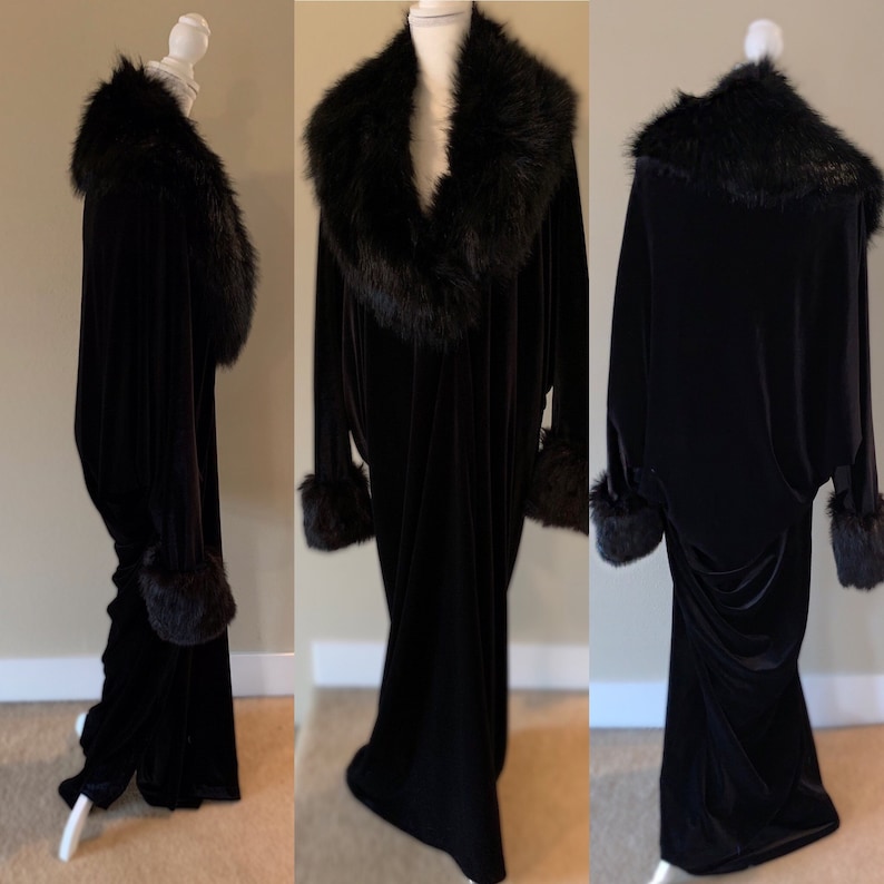 Black Velvetvelvet Robefaux Fur Trimold Hollywood1920s Etsy