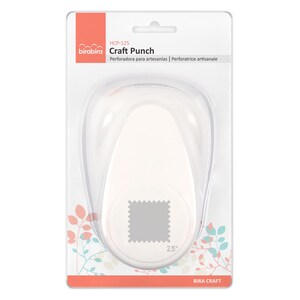May include: A white craft punch in a clear plastic package. The punch is shaped like a stamp and has the text "2.5" printed on it. The packaging includes the text "birabira Craft Punch" and "BIRA CRAFT".