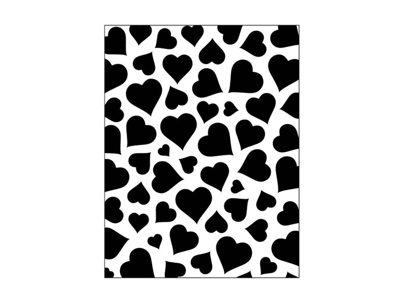 Puede incluir: Un patr&oacute;n de corazones en blanco y negro. Los corazones son de varios tama&ntilde;os y est&aacute;n dispuestos en un patr&oacute;n aleatorio.