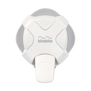 May include: White plastic baby bottle warmer with a gray base and a lever on the front. The warmer has a birabira logo and markings for 310, 220, and 170.