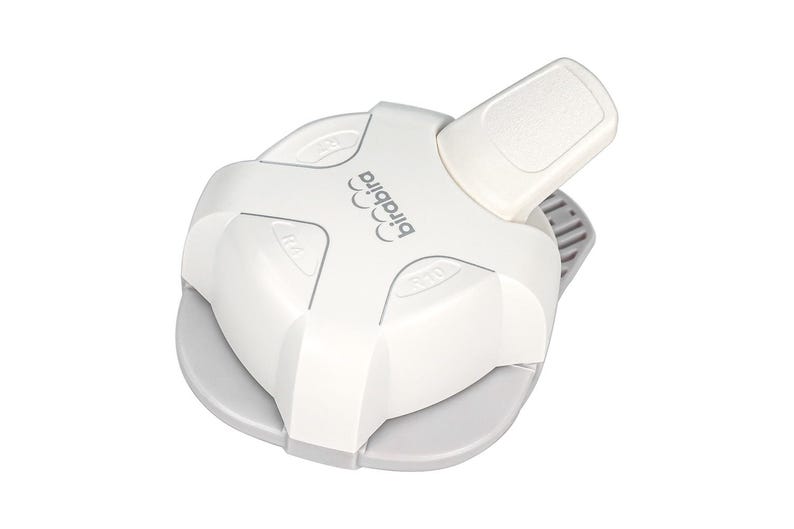 May include: White plastic paper punch with a gray base. The punch has a lever on the top and a circular cutting area. The brand name "Birdie" is printed on the front of the punch.