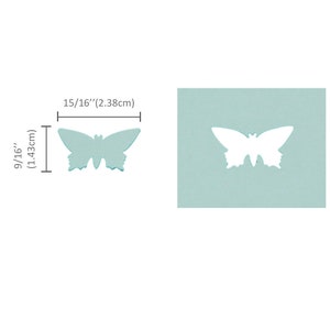 May include: A light blue butterfly die cut measuring 1 15/16 inches wide by 9/16 inches tall. The butterfly is shown against a light blue background.