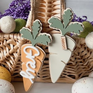 Personalized Easter Basket Tag, Custom Carrot Easter Tag, Acrylic and Wood Carrot Tag