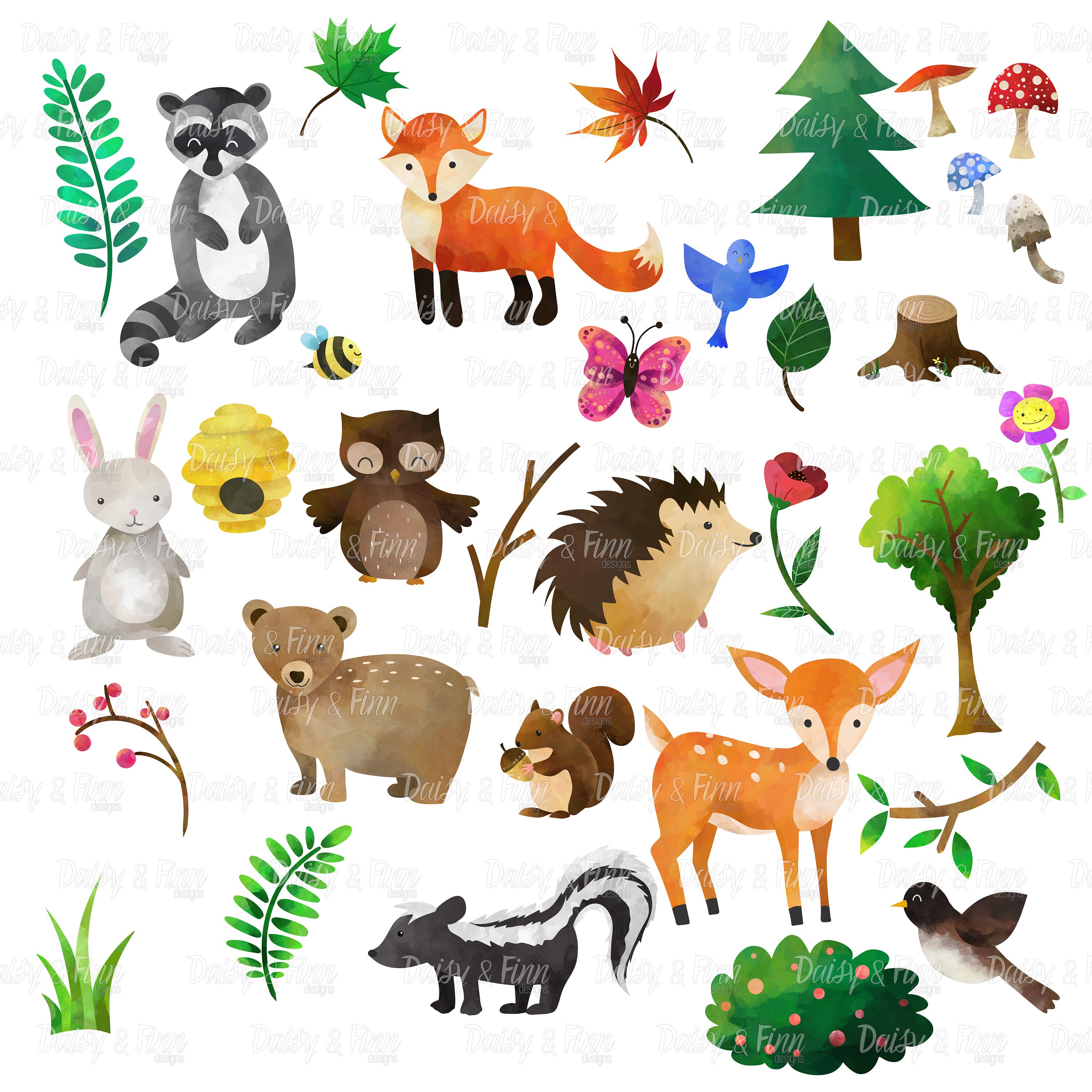 Watercolor Clipart Woodland Animals Instant Download Deer - Etsy