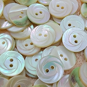 Vintage Swirl Design Iridescent Mother of Pearl Shell Sew Thru Buttons - Set of 8