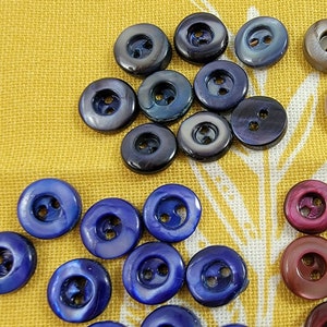 Vintage Dyed Mother of Pearl Buttons: Sew-Thru Inkwell Style, Set of 10
