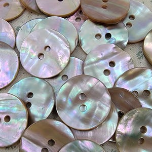 Vintage Iridescent Pink-Toned Mother of Pearl Shell Sew Through Buttons - Set of 10